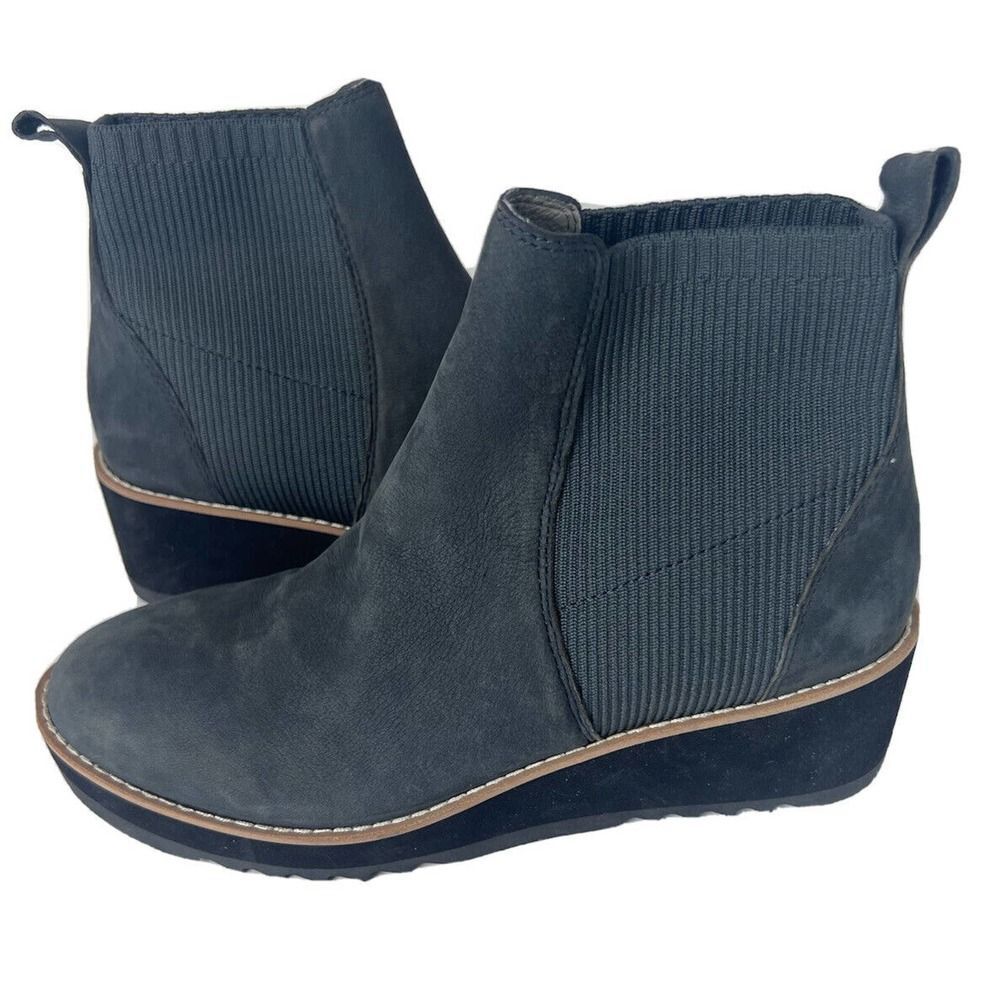 New Eileen Fisher Adele Graphite Suede Wedge Booties Ankle Boots ~Size 7.5